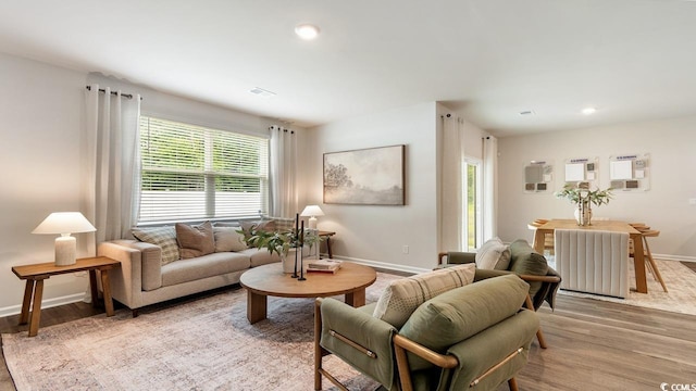 living room with light hardwood / wood-style floors