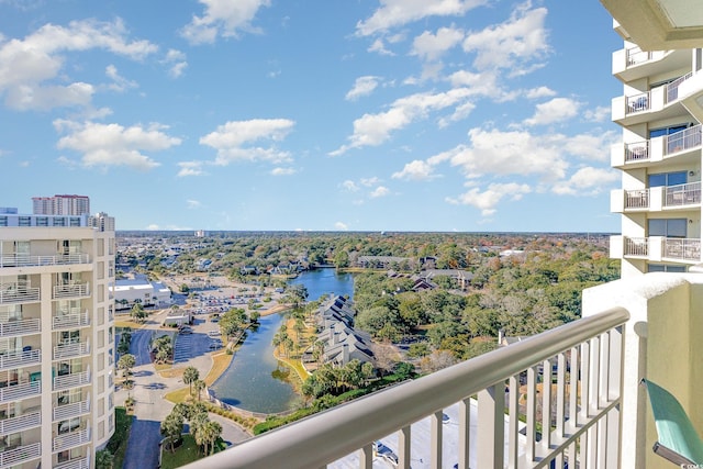 balcony featuring a water view