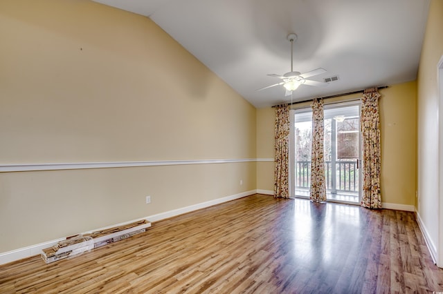 1286 River Oaks Dr Unit 8-M, Myrtle Beach, SC 29579 - unfurnished room featuring wood finished floors, vaulted ceiling, and ceiling fan