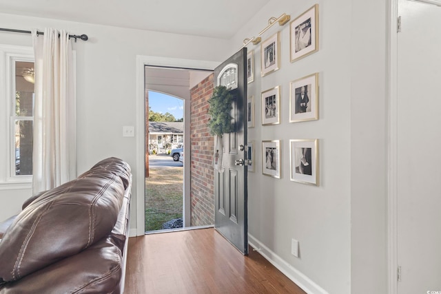 foyer entrance with dark hardwood / wood-style flooring