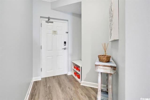 doorway to outside with light hardwood / wood-style flooring