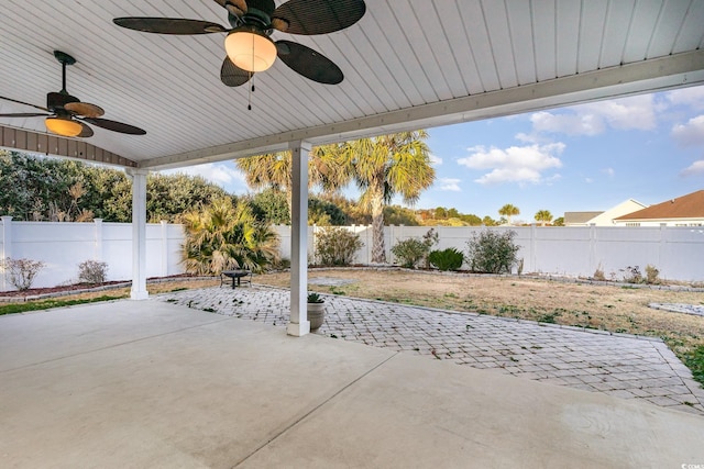 view of patio featuring ceiling fan