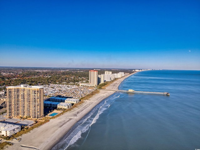 aerial view with a view of the beach and a water view