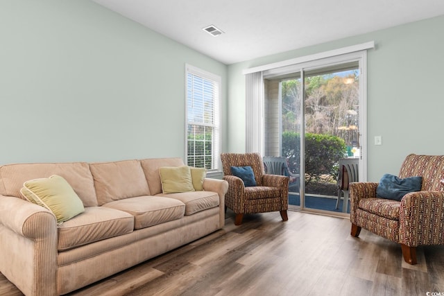 living room with hardwood / wood-style floors