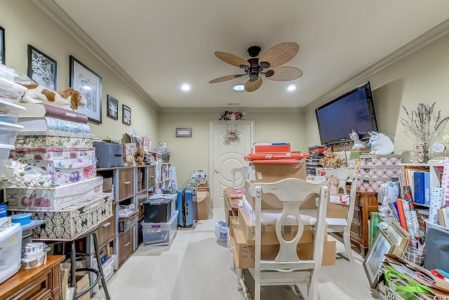 interior space featuring ceiling fan