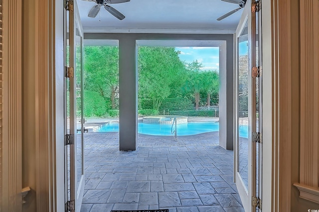 entryway with ceiling fan