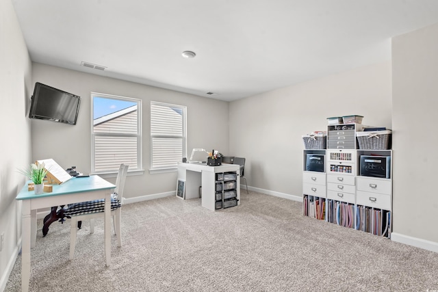 view of carpeted home office