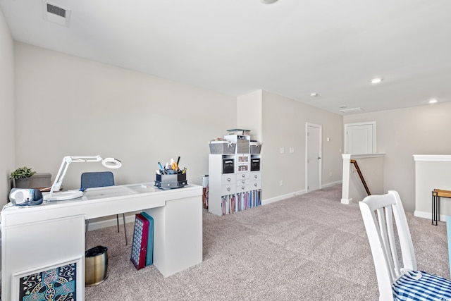 view of carpeted home office