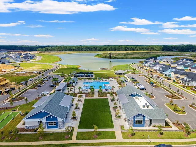 aerial view featuring a water view