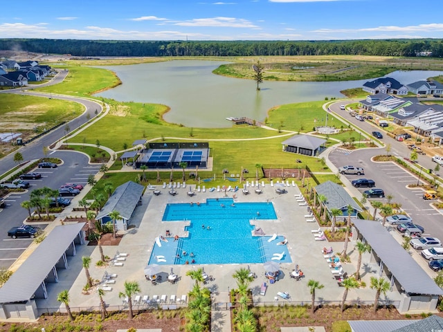 aerial view with a water view