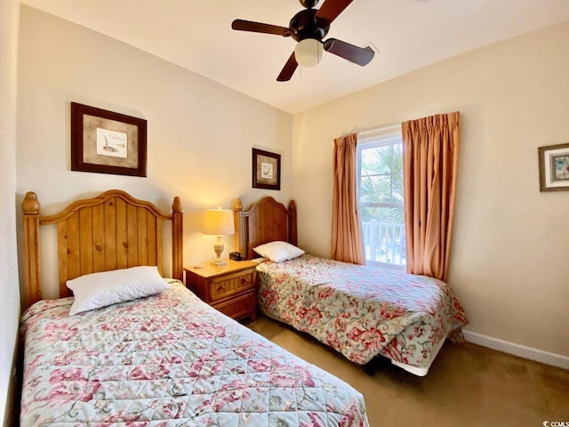 bedroom featuring carpet and ceiling fan