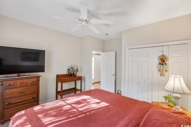 bedroom with a closet and ceiling fan