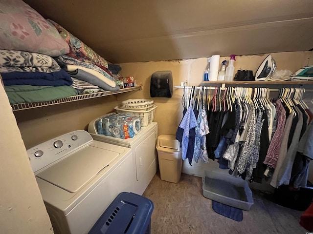 washroom with separate washer and dryer and carpet floors