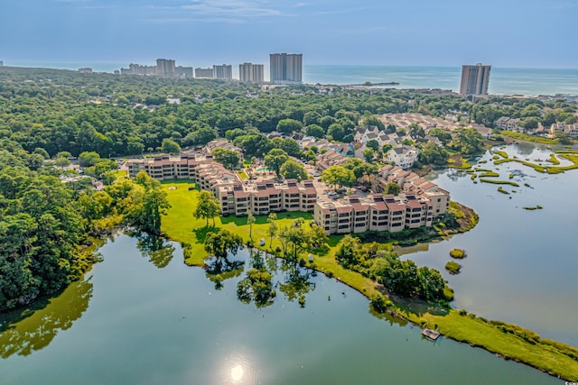 bird's eye view featuring a water view