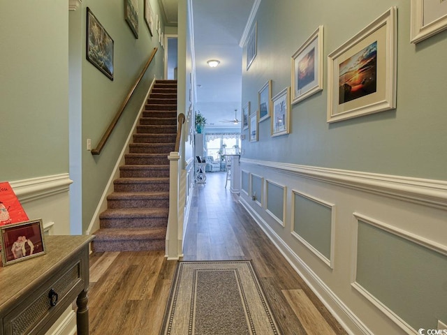 interior space featuring hardwood / wood-style flooring and ceiling fan