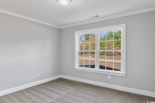 carpeted empty room with crown molding