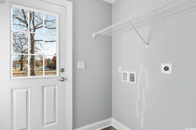 clothes washing area with hookup for a washing machine and hookup for an electric dryer