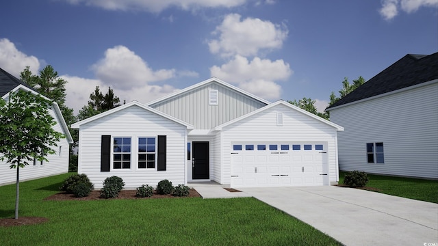 view of front facade with a garage and a front lawn