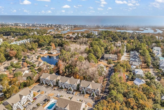 aerial view with a water view