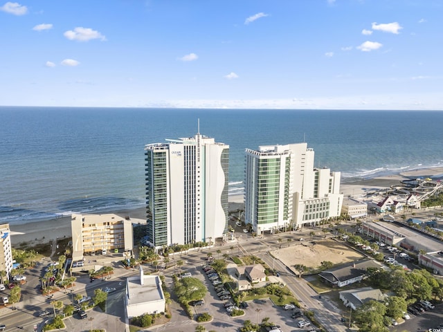 drone / aerial view with a water view and a view of the beach