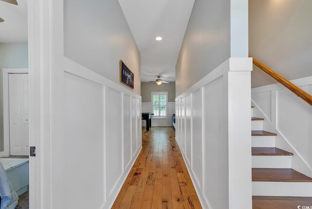 613 Lee Ave, Murrells Inlet, SC 29576 - hallway with light wood finished floors, recessed lighting, and stairway