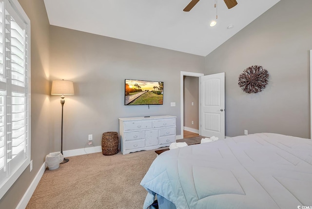 613 Lee Ave, Murrells Inlet, SC 29576 - carpeted bedroom with multiple windows, baseboards, a ceiling fan, and high vaulted ceiling