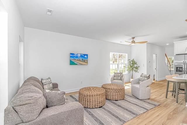 210 26th Ave S, Myrtle Beach, SC 29577 - living area with light wood-type flooring, baseboards, visible vents, recessed lighting, and ceiling fan