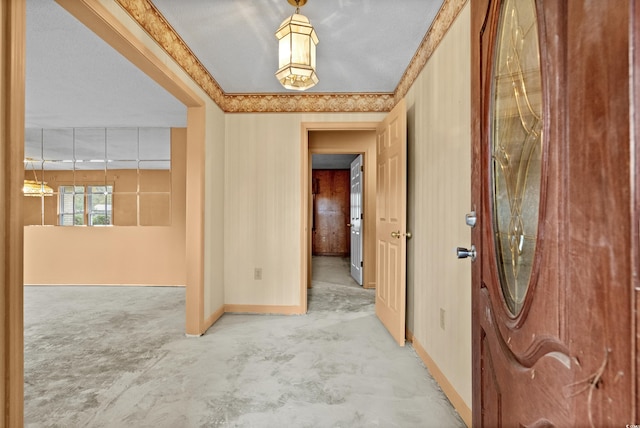 hallway with light colored carpet