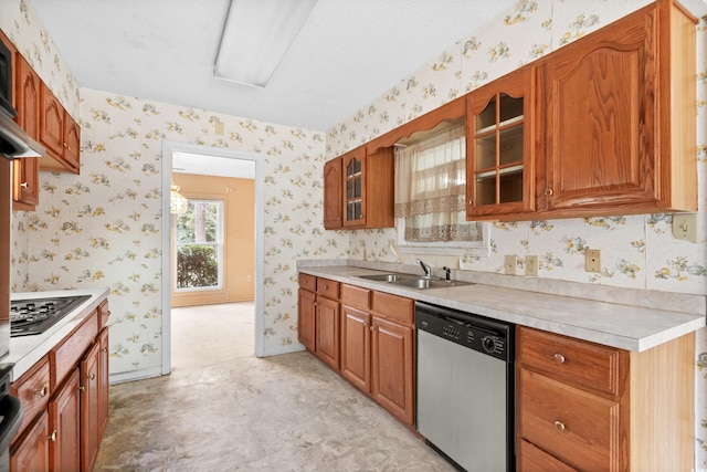 kitchen with sink, stainless steel dishwasher, and black stovetop