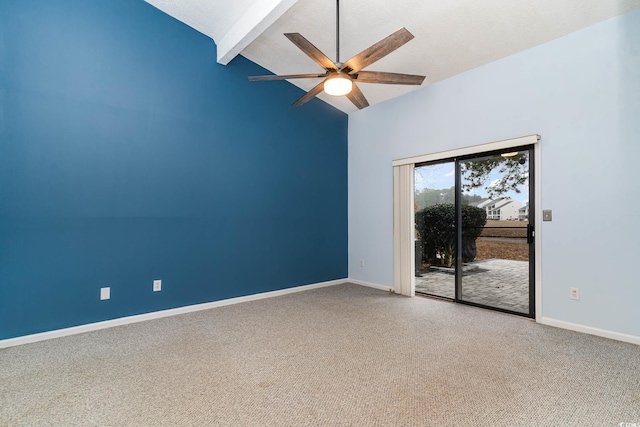 775 Plantation Dr Unit 59, Little River, SC 29566 - spare room featuring beamed ceiling, carpet flooring, a ceiling fan, and high vaulted ceiling