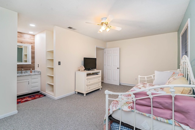 775 Plantation Dr Unit 59, Little River, SC 29566 - bedroom with light carpet, recessed lighting, ceiling fan, and connected bathroom