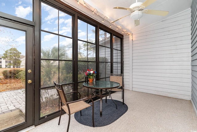 775 Plantation Dr Unit 59, Little River, SC 29566 - sunroom / solarium featuring a ceiling fan, vaulted ceiling, and outdoor dining area