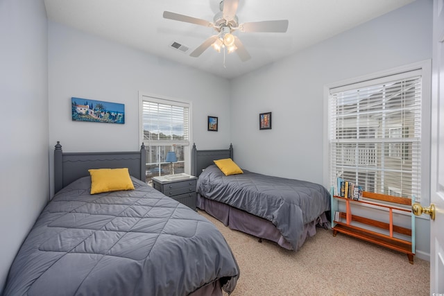 bedroom with carpet flooring and ceiling fan