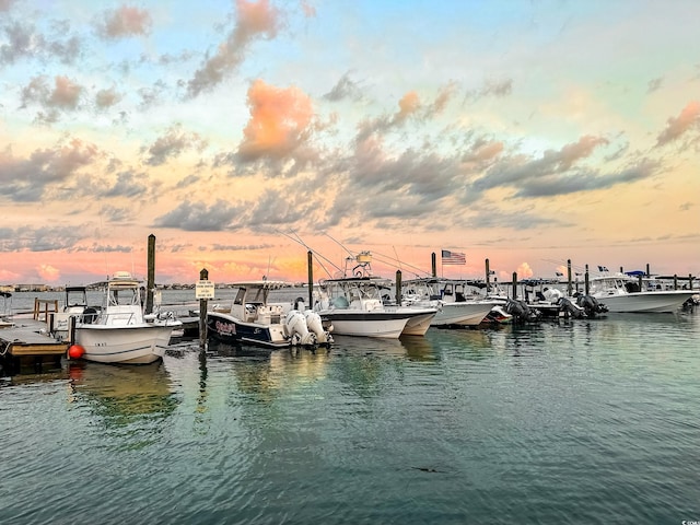 view of dock featuring a water view