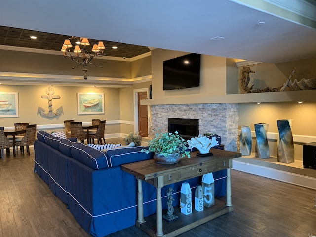 603 S Ocean Blvd Unit 1002, North Myrtle Beach, SC 29582 - living area featuring crown molding, wood-type flooring, a chandelier, recessed lighting, and baseboards