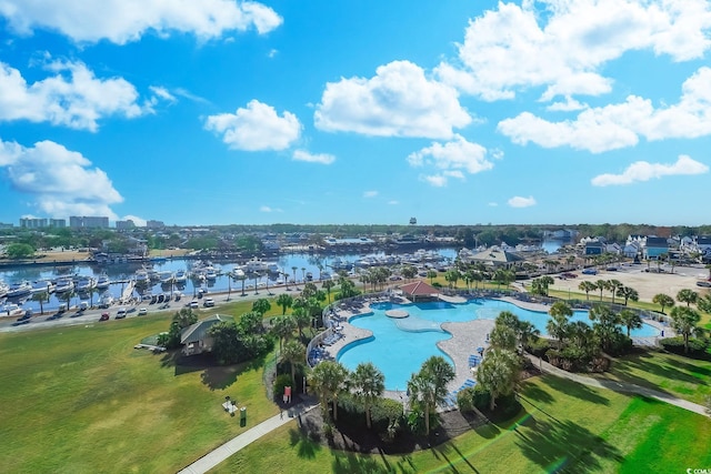 aerial view with a water view