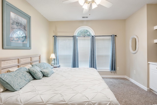 bedroom featuring carpet floors and ceiling fan