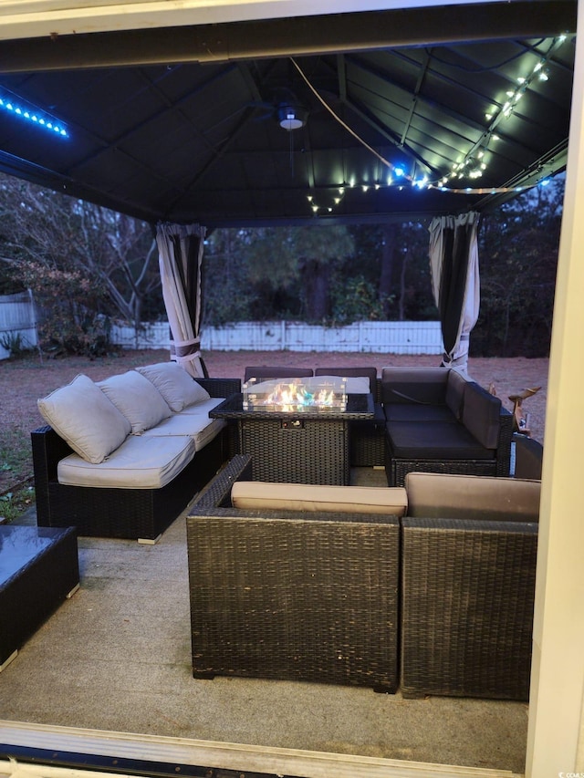 view of patio / terrace with a gazebo and an outdoor hangout area