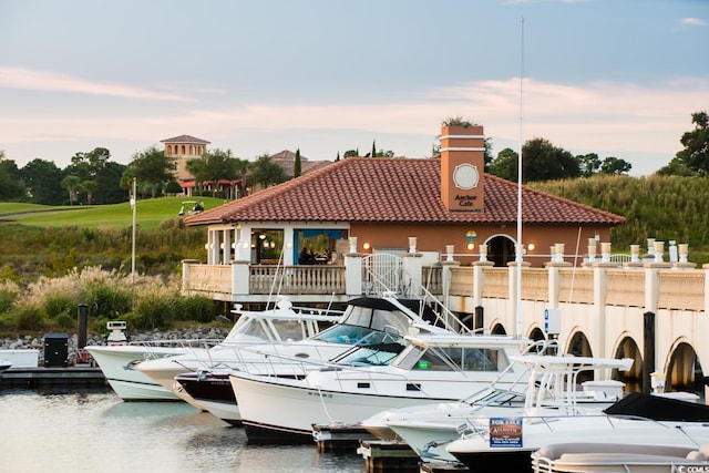 view of dock featuring a water view