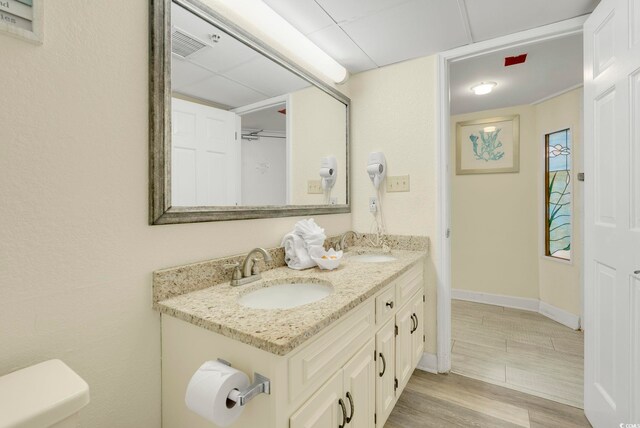 bathroom with vanity, hardwood / wood-style floors, and toilet