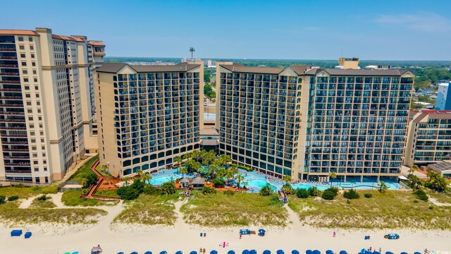 view of building exterior featuring a water view