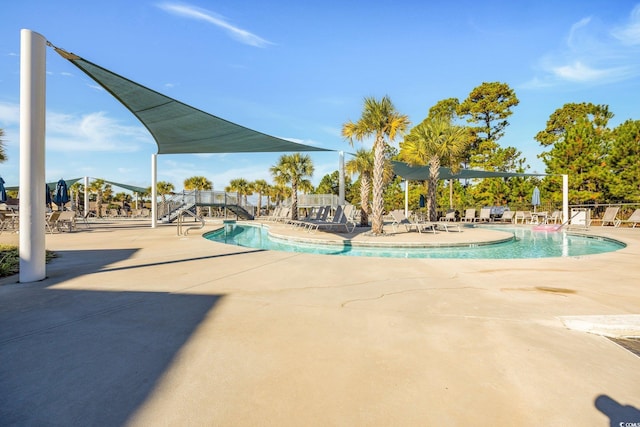 view of pool featuring a patio area