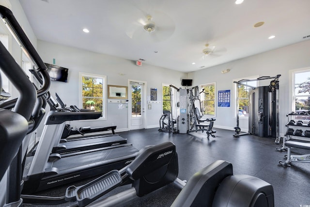 gym with ceiling fan