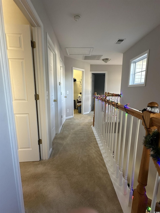 hallway featuring light carpet