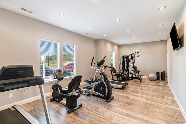 5037 Sassari St, Myrtle Beach, SC 29579 - workout area featuring light wood-style flooring and recessed lighting