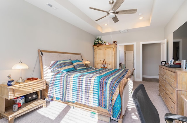 5037 Sassari St, Myrtle Beach, SC 29579 - bedroom featuring light carpet, a raised ceiling, recessed lighting, and ceiling fan
