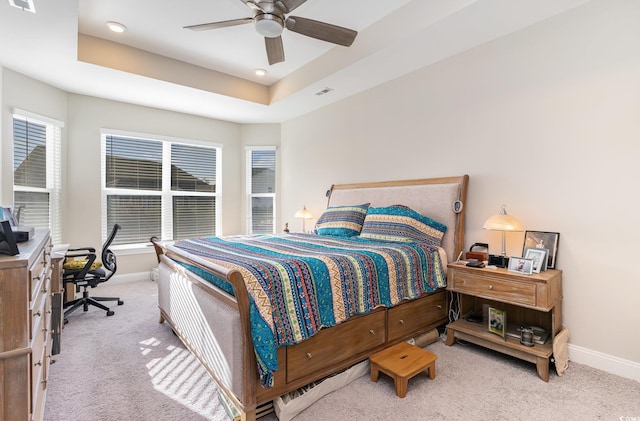 5037 Sassari St, Myrtle Beach, SC 29579 - bedroom with carpet floors, a raised ceiling, recessed lighting, a desk, and ceiling fan