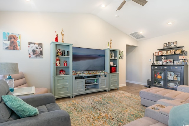 5037 Sassari St, Myrtle Beach, SC 29579 - living room with vaulted ceiling, wood finished floors, ceiling fan, and recessed lighting