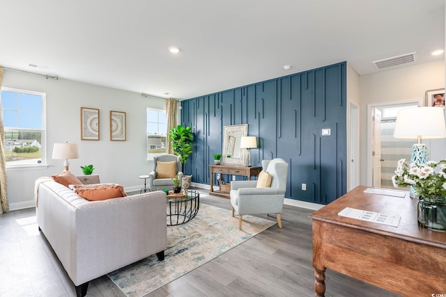 living room featuring light hardwood / wood-style flooring