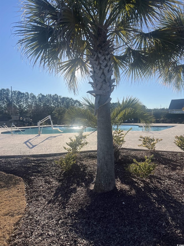 view of pool featuring a water view